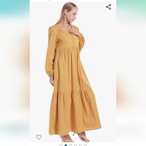 NWT ETOSELL V Neck Long Sleeve Smocked Ruffle Maxi Dress Button Down